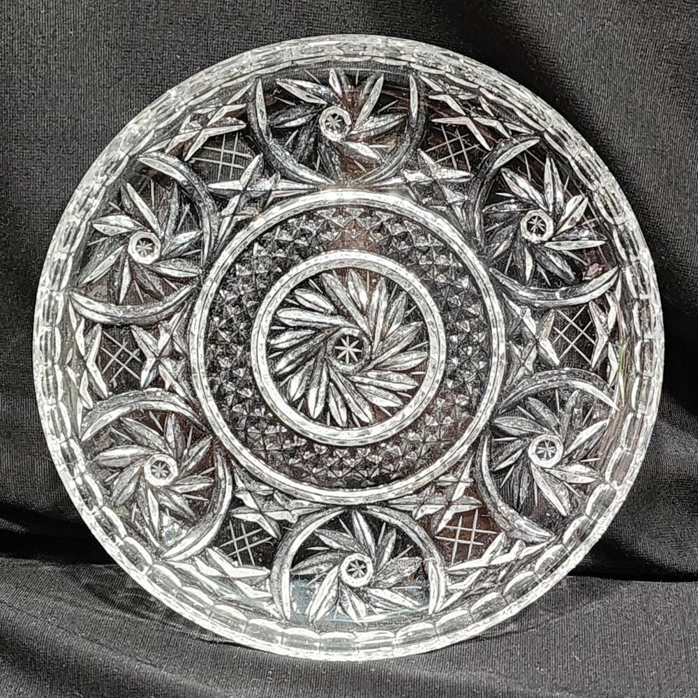 Antique Bohemian Czech Pinwheel Design Cut Crystal Decorative Luncheon 6" Plate - Picture 7 of 15